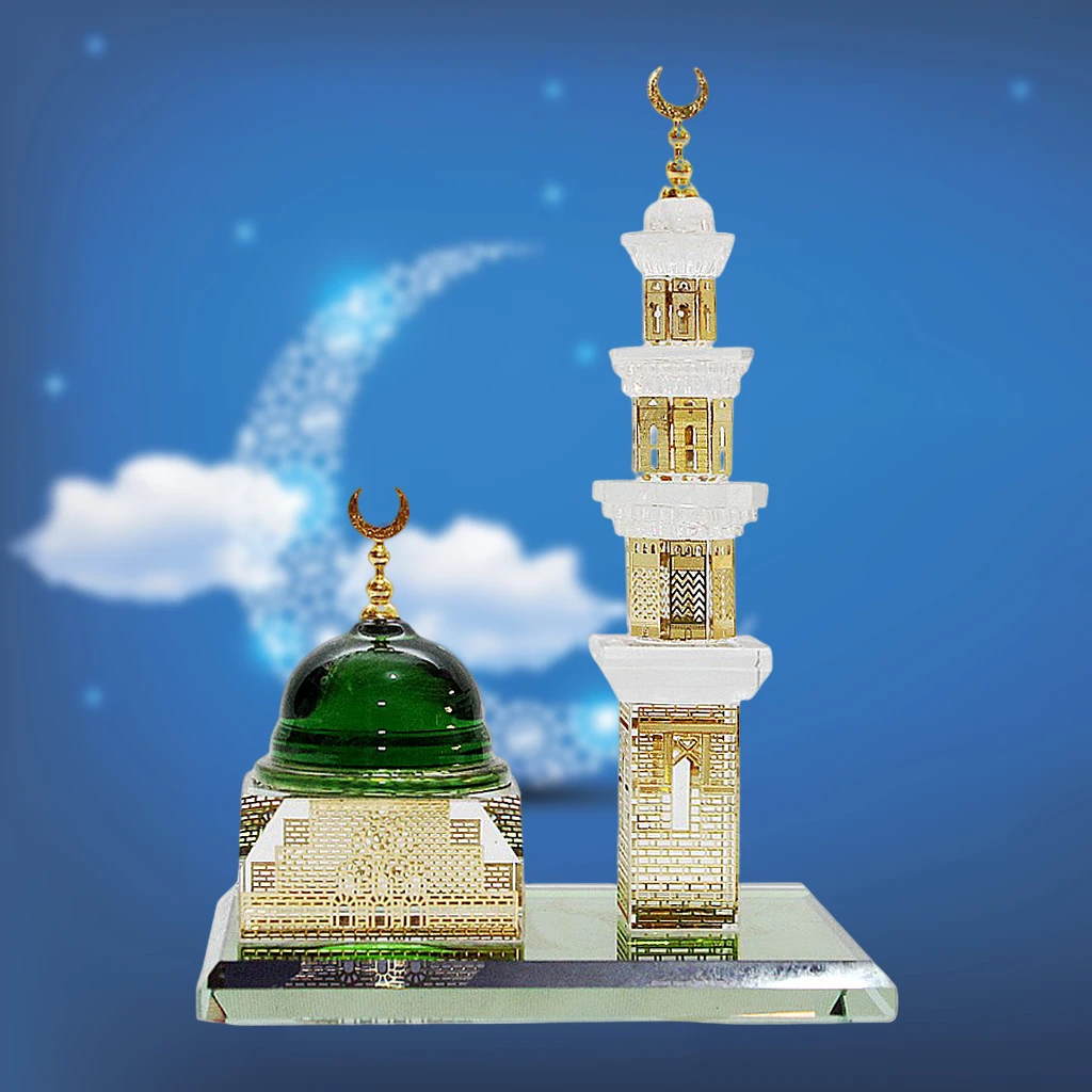 Crystal Figurines Home Decor Muslim Kaaba Dome Tower Statue Miniature Desktop Car Islamic Architecture Ornament