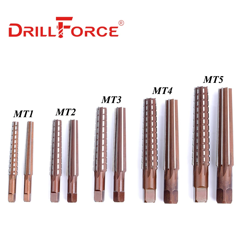 Alat Pelubang Tangan Drillforce MT1/MT2/MT3/MT4/MT5 HSS Steel Fine/Rugged-Edge Morse Taper Reamer untuk Penggilingan Menyelesaikan Alat Pemotong