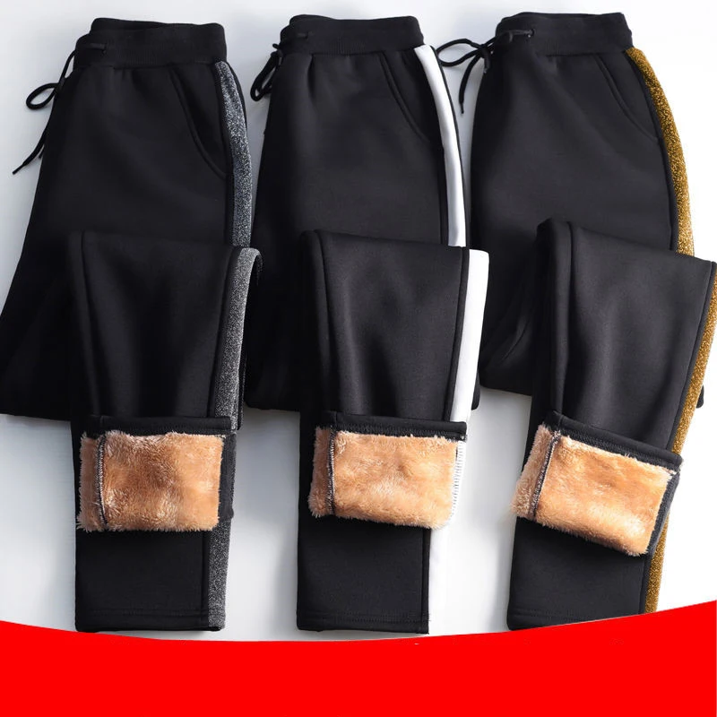 Lambskin Thicker Elastic Waist Pants Loose Large Size Solid Color Cotton Harem Pants Women Casual Warm Trousers S-5XL