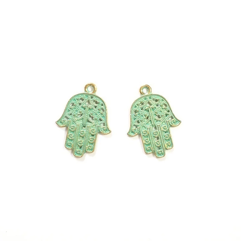 10pcs 29MM Retro Patina Plated Zinc Alloy Green Hand Charms Pendants For DIY Jewelry Accessories PJ008