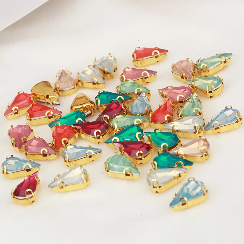 8x13/10x14/13x18mm Teardrop Opal Crystal Resin Sew On Rhinestones Flatback Gold Claw Sewing Stone For Clothing Craft Accessories