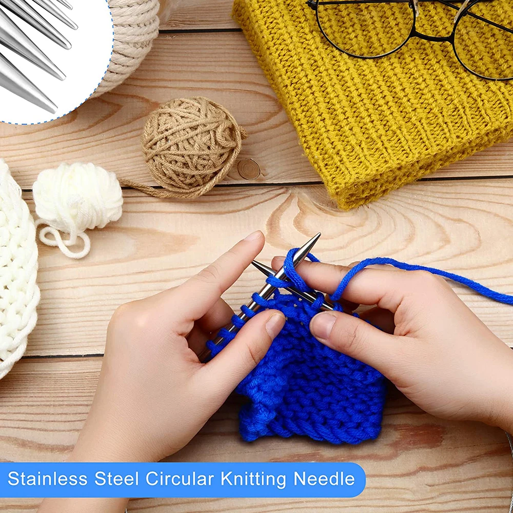 6Pcs Stainless Steel Circular Knitting Needles Set 32 Inch Crochet Needles Yarn Knitting Weaving Needles DIY Sewing Accessories