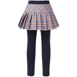 Kids Girls Elastic High Waist Pantskirt Leggings Plaid Pleated Tutu Skirt Footless Tights Culottes 3 4 5 6 7 8 9 10 11 12 13 14