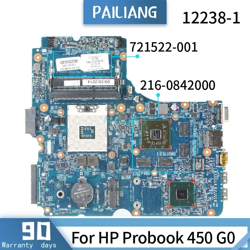 

PAILIANG Laptop motherboard For HP Probook 450 G0 Mainboard 12238-1 724330-601 721522-001 Core HM75 216-0842000 TESTED DDR3