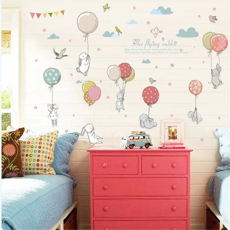 

Cartoon Rabbit Balloon Wall Sticker For Kid's Room Wardrobe Decal Bedroom Home Decoration Family Party 50 * 70CM