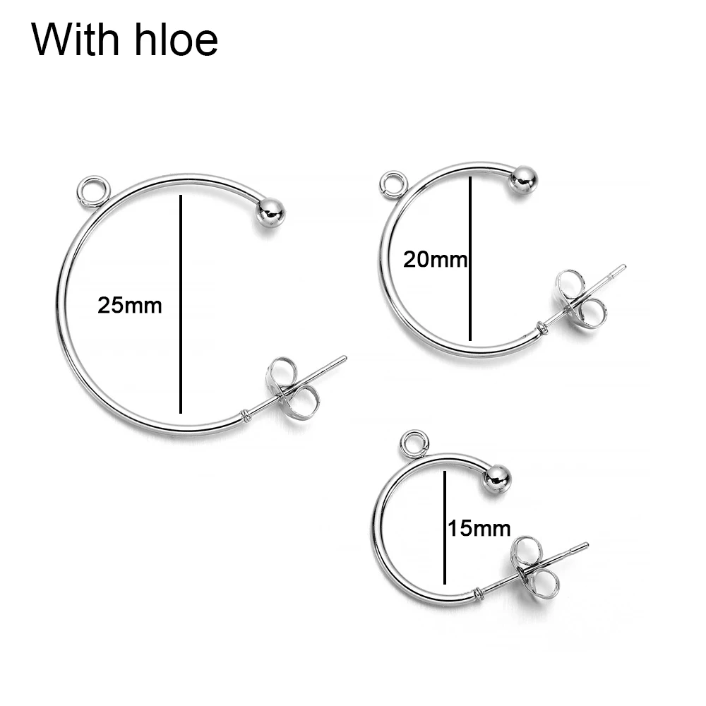 6Pcs/Lot Stainless Steel C-shaped Ear Hook Hoops Ball Stud Ear Wires Connector for DIY Earrings Jewelry Making Accessories