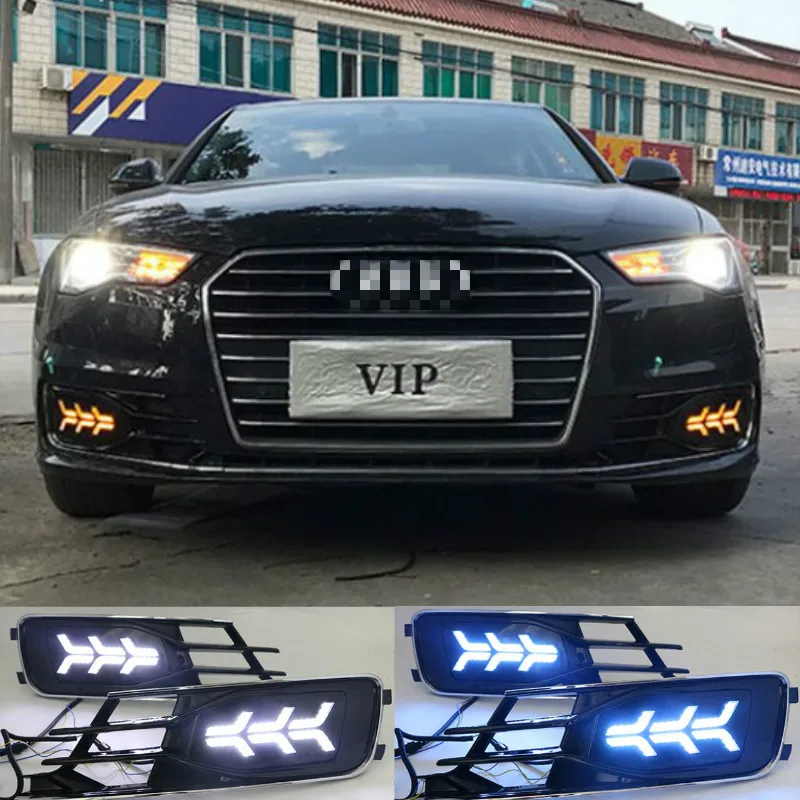 For Audi A6L 2016-2018 with Dynamic moving yellow turn signal and blue night running lightLED drl daytime running light