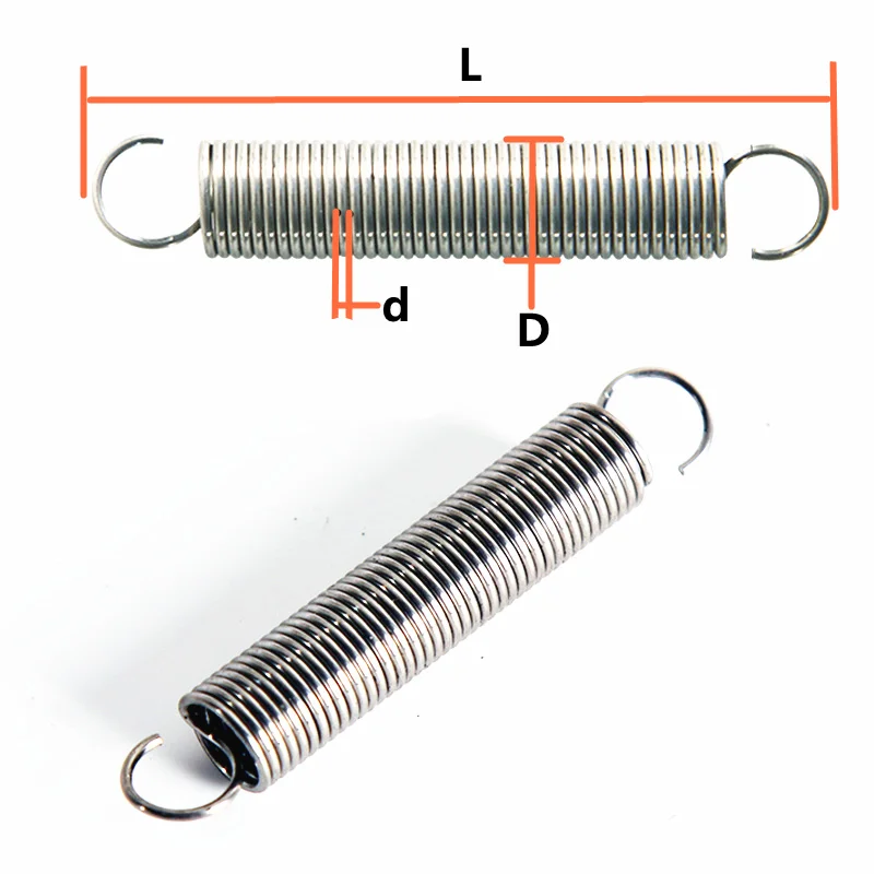 5pcs Dual Hook Small Tension Spring 304 Stainless steel Extension spring wire dia 1mm Outer dia 12mm Length 30-100mm