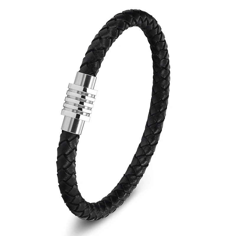 Stainless Steel Bracelet Braided Leather Rope Bracelet Classic Bacelet