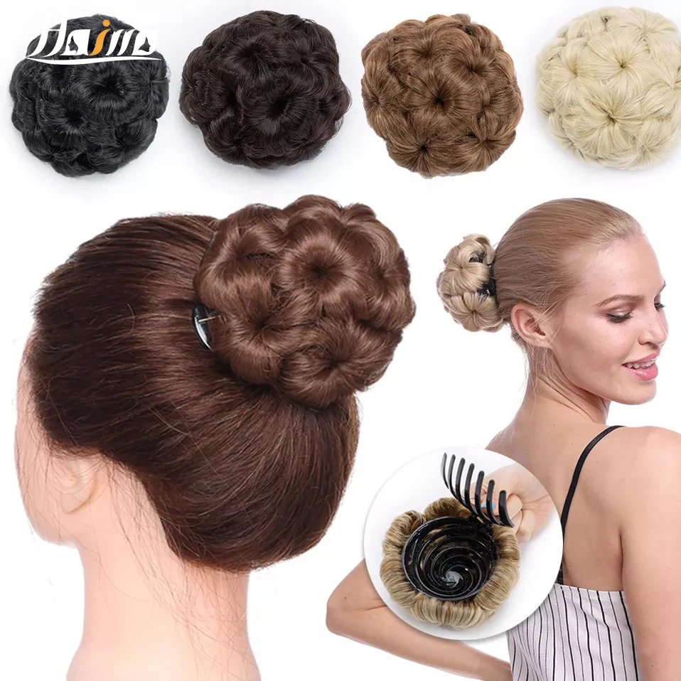 HAIRRO 합성 여아용 발톱 헤어 스크런치 치뇽, 자연스러운 가짜 헤어 번 곱슬 클립, 포니테일 익스텐션 