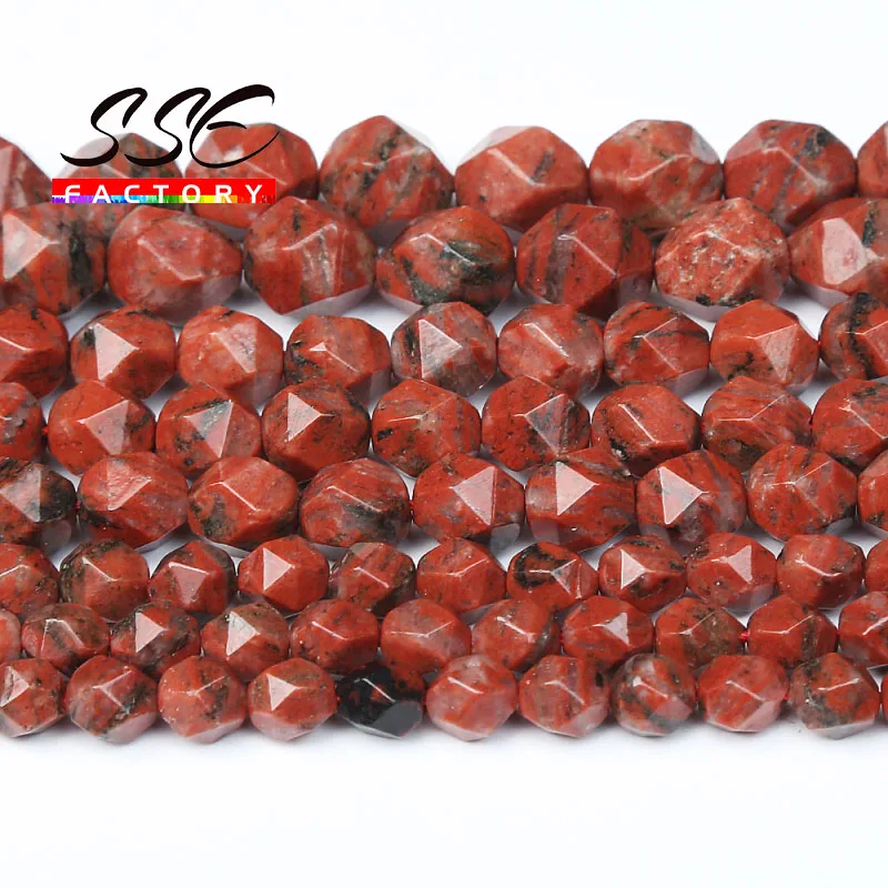 

Natural Sesame Red Jaspers Beads Faceted Stone Loose Spacers Beads For Jewelry Making DIY Bracelet 6 8 10MM Pick Size 15" Inches