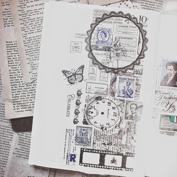 DIY stickers vintage black and white base sulfuric acid paper stickers scrapbooking album journal happy plan decoration stickers