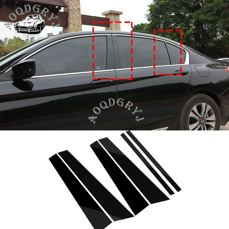 6pcs PC Mirror Effect Window Center Pillar Cover fit For Honda Accord sedan 2008-2012 Car styling