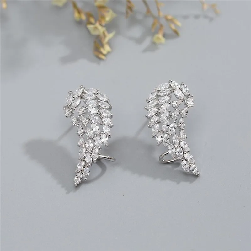 Huitan Luxury Fashion Wing Earrings for Women AAA White Cubic Zirconia Brilliant Female Accessories Party Statement Jewelry Gift