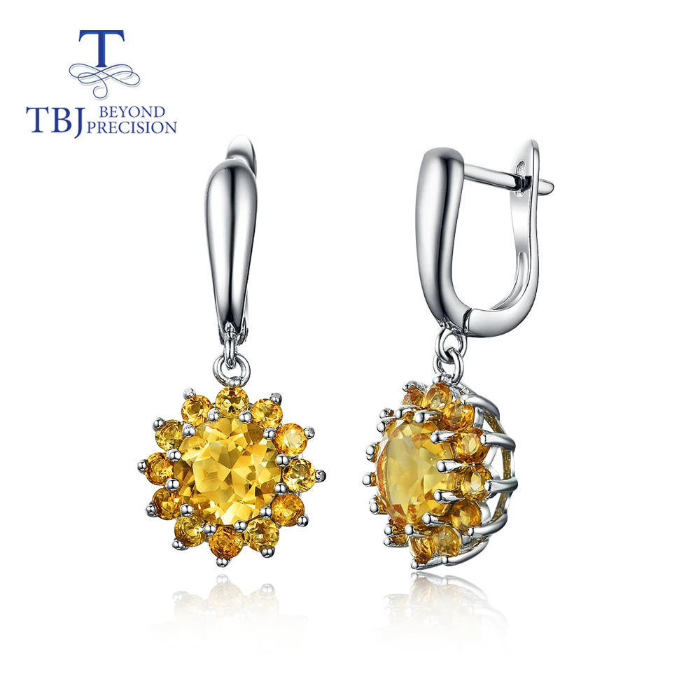 natural gemstone citrine earrings 925 sterling silver simple floret design for woman Wedding anniversary nice gift tbj promotion