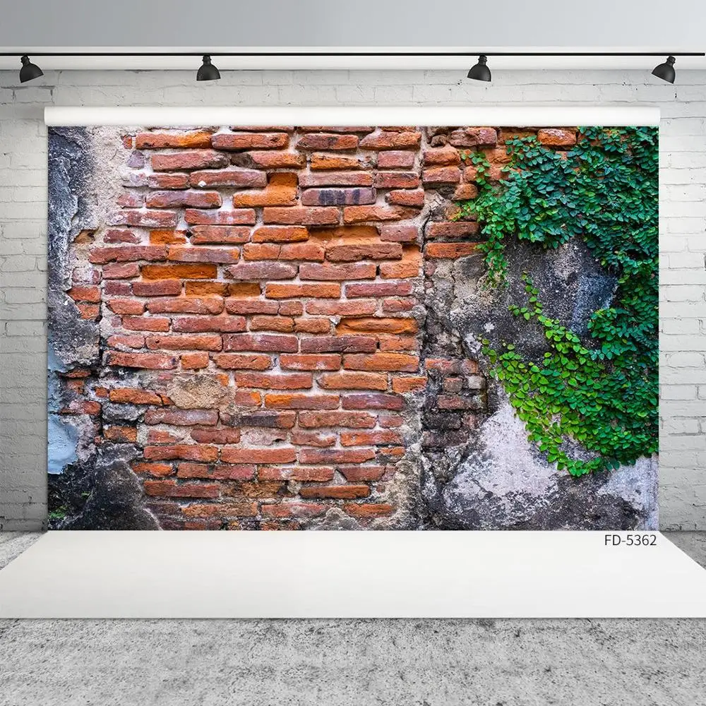 Broken Brick Wall Green Plant Photo Backdrop Vinyl Cloth Background for Baby Children Portrait Pets Photobooth Photography Props