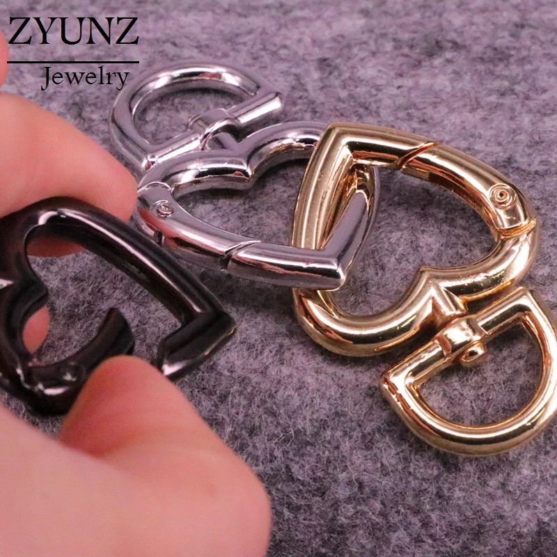 3PCS,Large Spring Heart Clasp, Gold/Silver/Gunmental Heart Carabiner Clasp, Snap Clip lock, Spring Buckle for Chain Purse Key