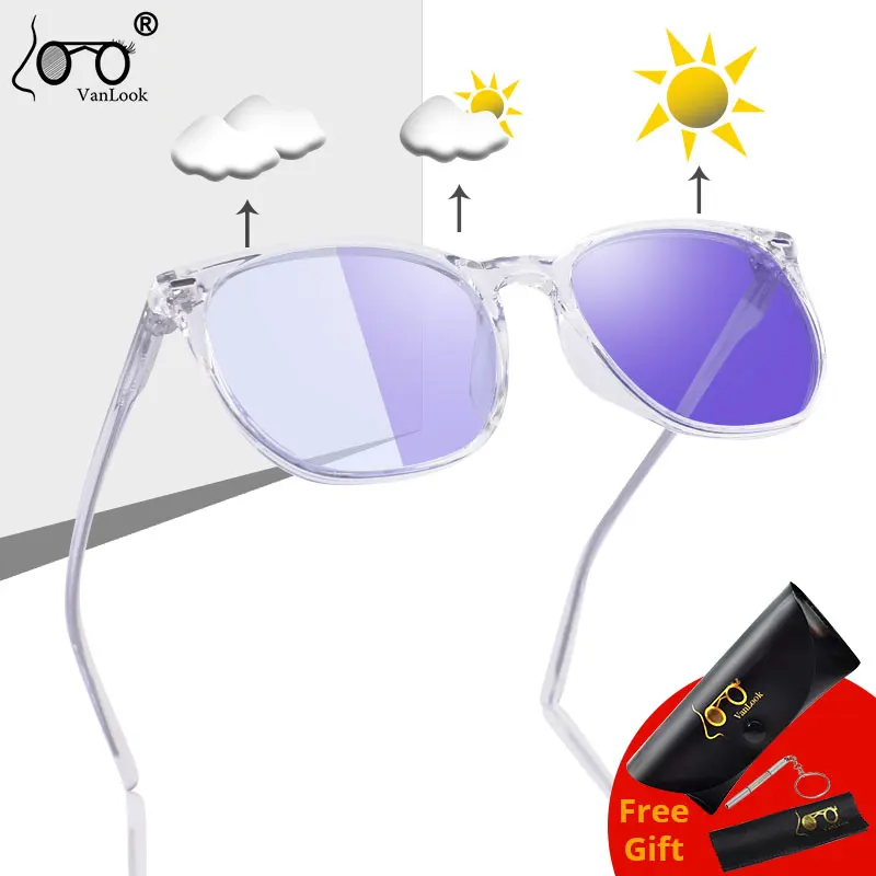 Photochromic Sunglasses With Polarized Lens Pink Purple Crystal Color Change Glasses Transparent TR90 Eyeglasses Frame for Women