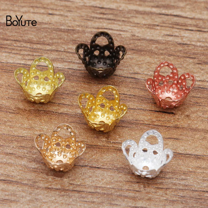 BoYuTe Diy Jewelry Materials Supplier (200 Pieces/Lot) 8MM Filigree Brass Flower Bead Caps