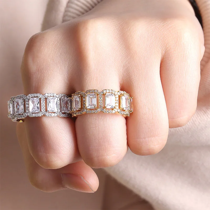 Hip Hop Micro Pave AAA Cubic Zirconia Bling Iced Out Round Finger Rings Dla Kobiet Mężczyzn Raper Biżuteria Rozmiar 7-11