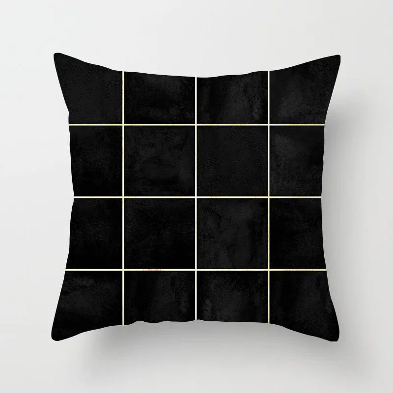 Modern Geometric Gold Black Cushion Cover Gold Plant Leaves Print Simple Black Pillowcase Sofa Car Seat Decorative Throw Pillows