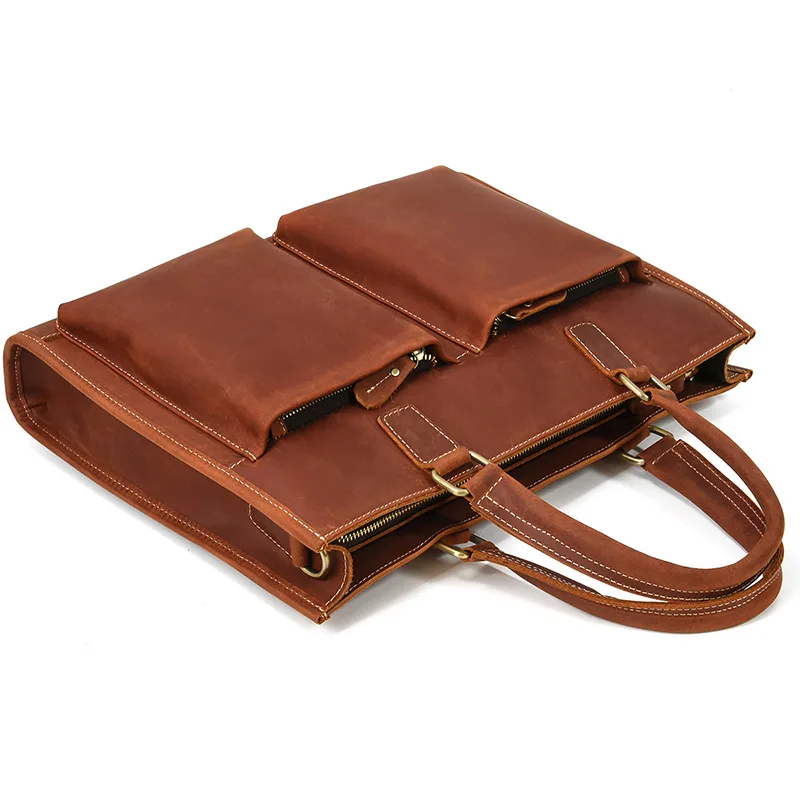 Newsbirds Mens Leather Handbag 15.6 Inch PC Notebook Laptop Briefcase Shoulder Bag 100% Cowhide Man Bag Male Business Bag
