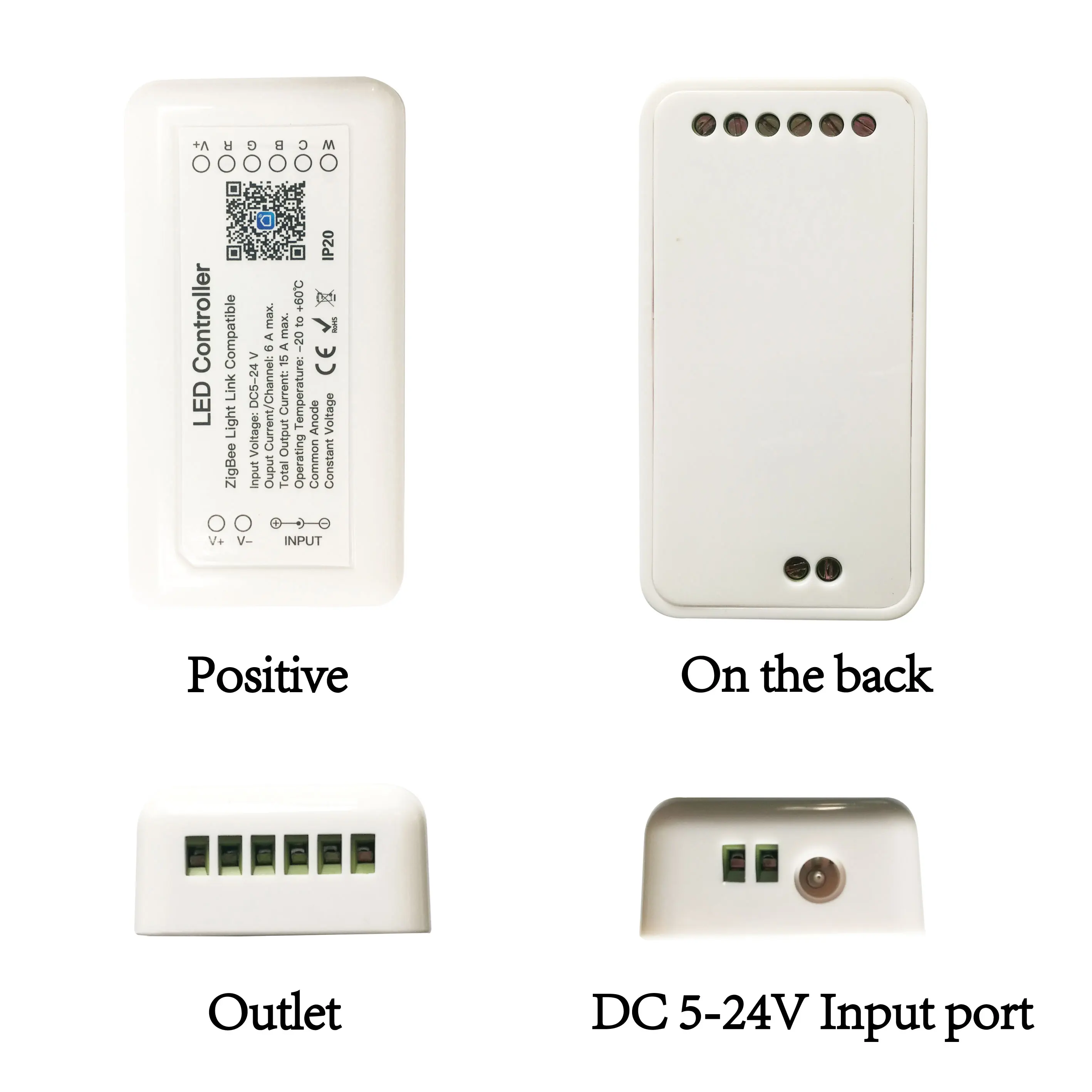 Controlador LED inteligente Tuya Zigbee, RGB + CCT, controlador de tira de luz de 6 pines, DC12-24V que funciona con el asistente de Google Alexa