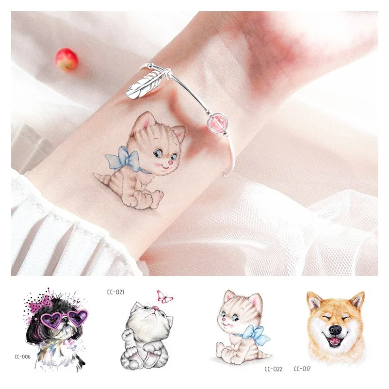 20Pcs/Set No Repeat Cute Pets Waterproof Temporary Tattoo Stickers Body Art Disposable Cover Imperfections tatouage temporaire