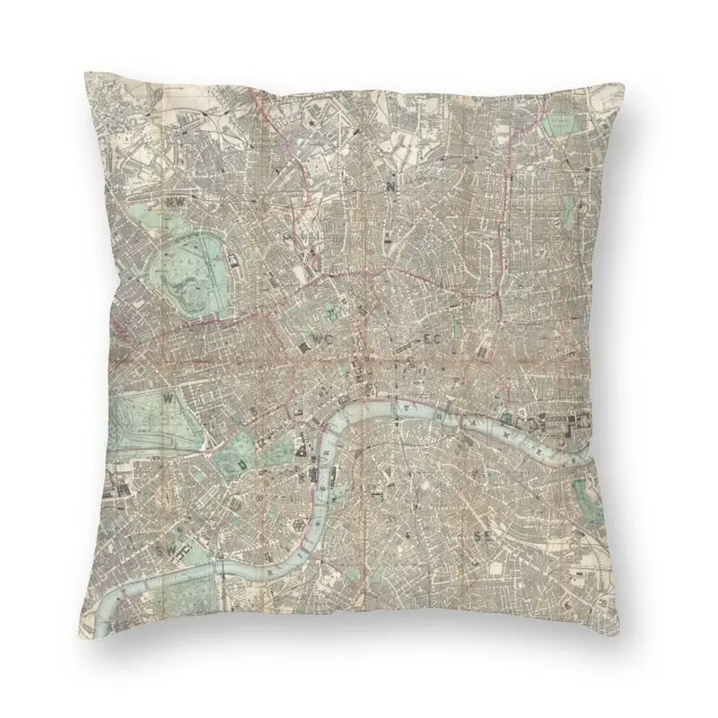 London Vintage Map Cushion Cover Two Side Printing Europe Student Floor Pillow Case for Sofa Cool Pillowcase Decoration