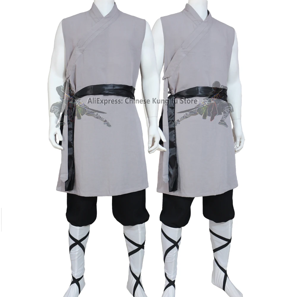 Sleeveless Shaolin Kung fu Suit Wushu Martial arts Tai chi Uniforms Monk Robe Meditation Training Clothes 25 Colors