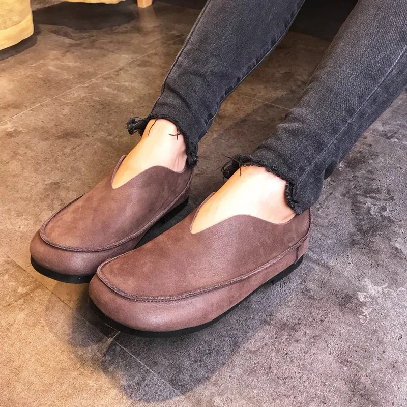 Women Summer Shoes Genuine Leather Slip On Loafers High quality Handmade Vintage Casual Barefoot shoes Ladies sneakers shoes