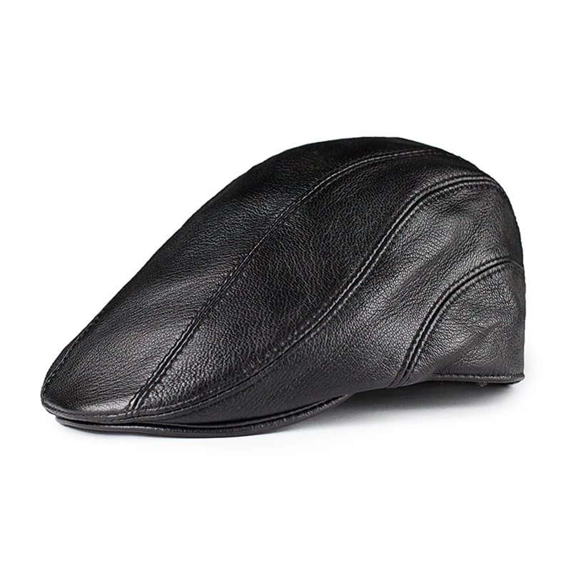 

Fashion 2022 Winter Unisex Genuine Leather Duckbill Boina Brand New Berets Hats For Men Women Leisure Black Fitted Cabbie Bonnet