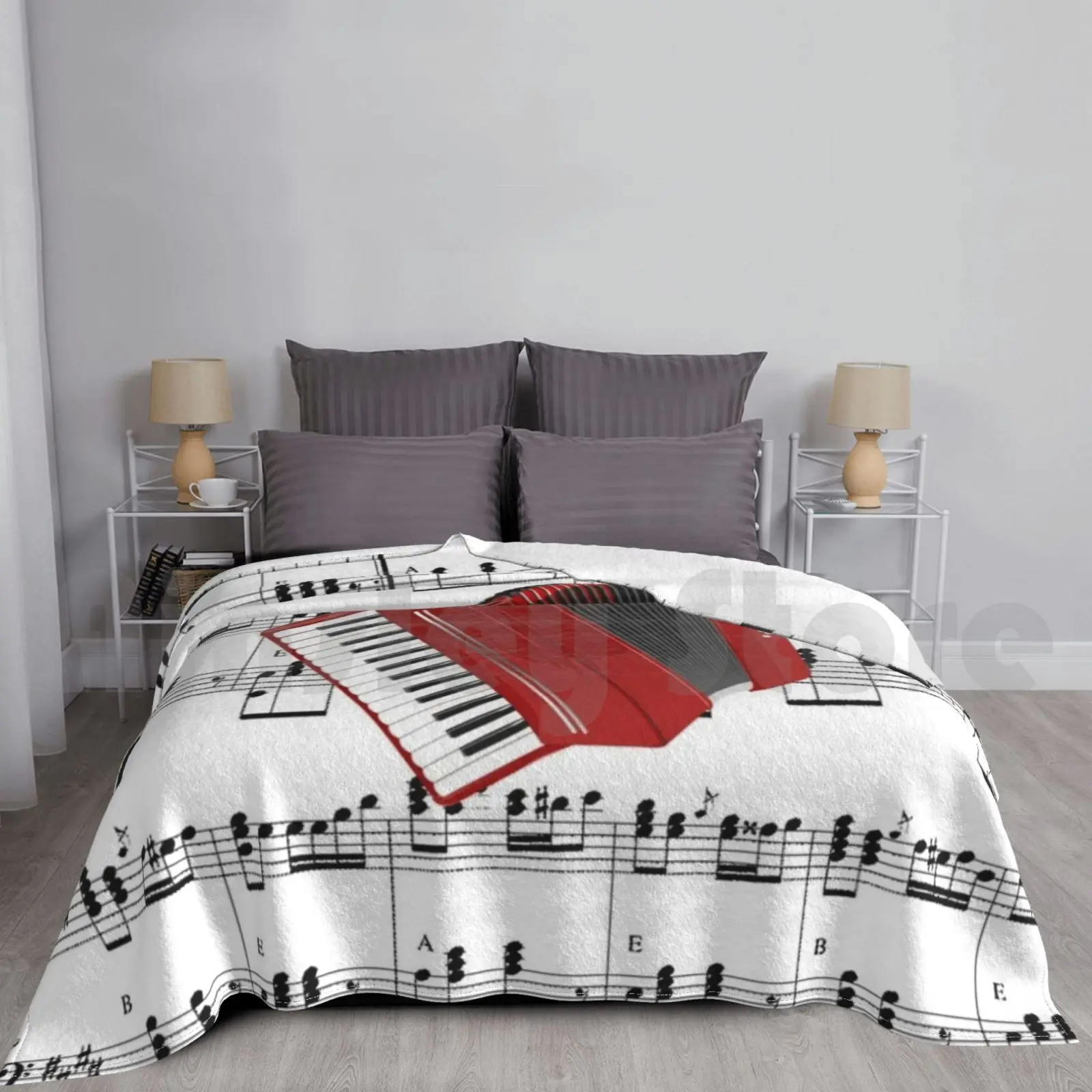 Let's Polka! Red Accordion On Sheet Music Background Blanket For Sofa Bed Travel Music Musical Instrument Red