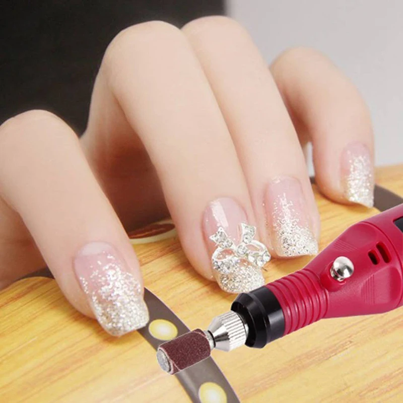 New Electric Manicure Drill Machine Nail Pen Shape Nail File Bits Nail Art Professional UV Gel Polish Remove Tools Red Color