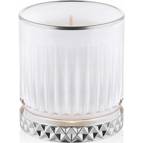 The Mia Glass Solid Candle Holder-White Silver 10x8 cm