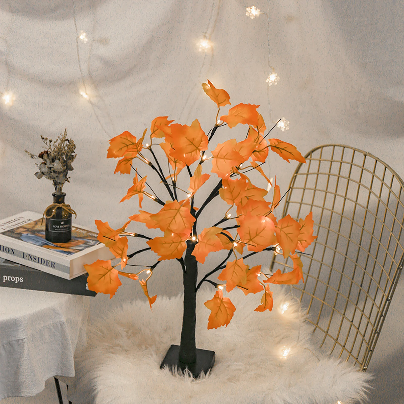 LED Maple Leaves Tree Light Table Lamp for Bedroom Autumn Decor for Home Artificial Leaves Ornaments Festival Room Decoration