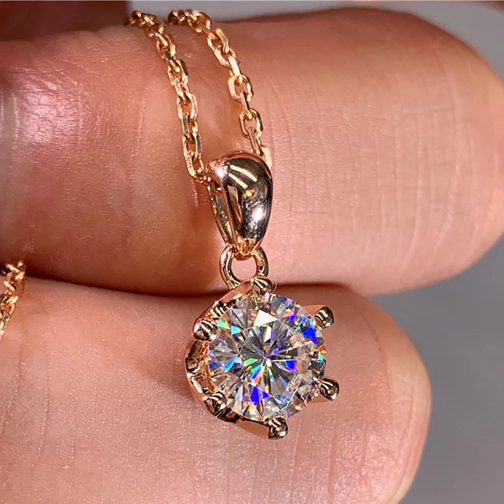 

Custom Solid 18K Rose Gold Women Pendants Necklaces Moissanite Diamond 1 2 3 4 Carat Round Wedding Anniversary Engagement Party