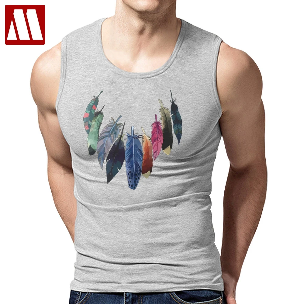 Fashion Feather Necklace Printing Vest Brand High Quality Cotton Men's Tank Tops Summer Male Bodybuilding Undershirts Vests