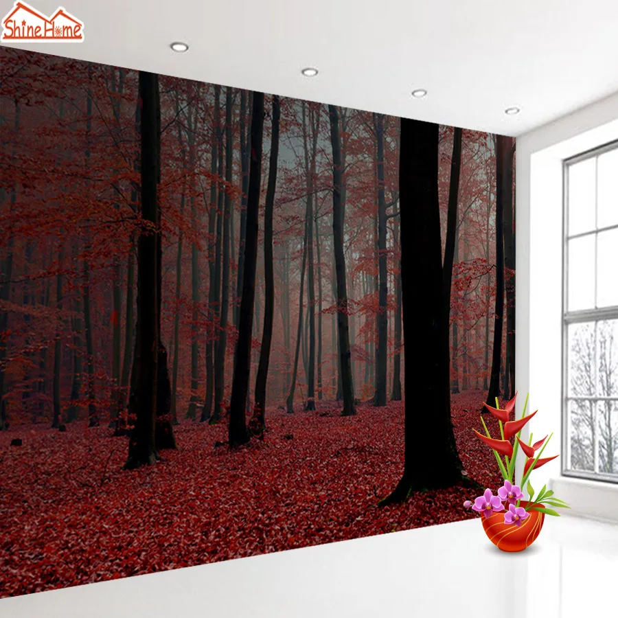 

Custom Self Adhesive Accepted Red Forest Trees Tropical Wallpapers for Living Room Bedroom Contact Wall Papers Home Decors Mural