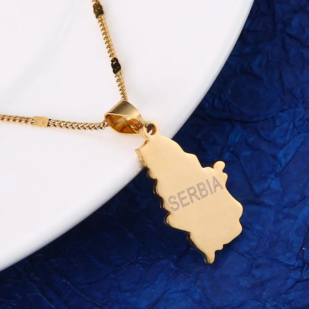 Stainless Steel Fashion Serbia Map Pendant Necklaces Republika Srbija Map Chain Jewelry Gifts