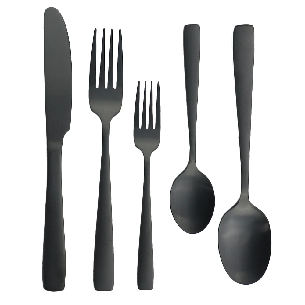 Black Matte Cutlery Set Knife Fork Spoon Flatware Set Dessert Tableware Set Stainless Steel Dinnerware Set Kitchen Silverware