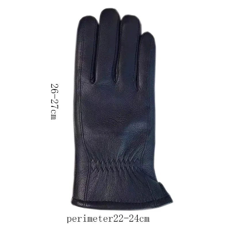 Guantes de piel de venado gruesos de lana real de moda de invierno para hombres Guantes de lana real de piel de venado clásica de alta calidad Guantes de lana real de horror Calor Protección contra el frío Cizalla Negr