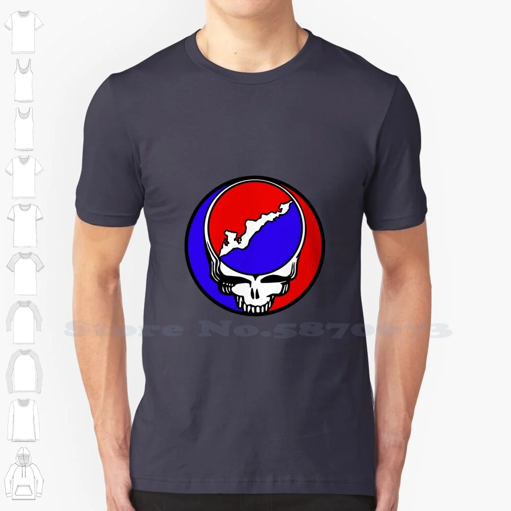 Great Full Dead Fishers Island 100% Cotton T-Shirt Great Full Dead Fishers Island Red Blue White Skull