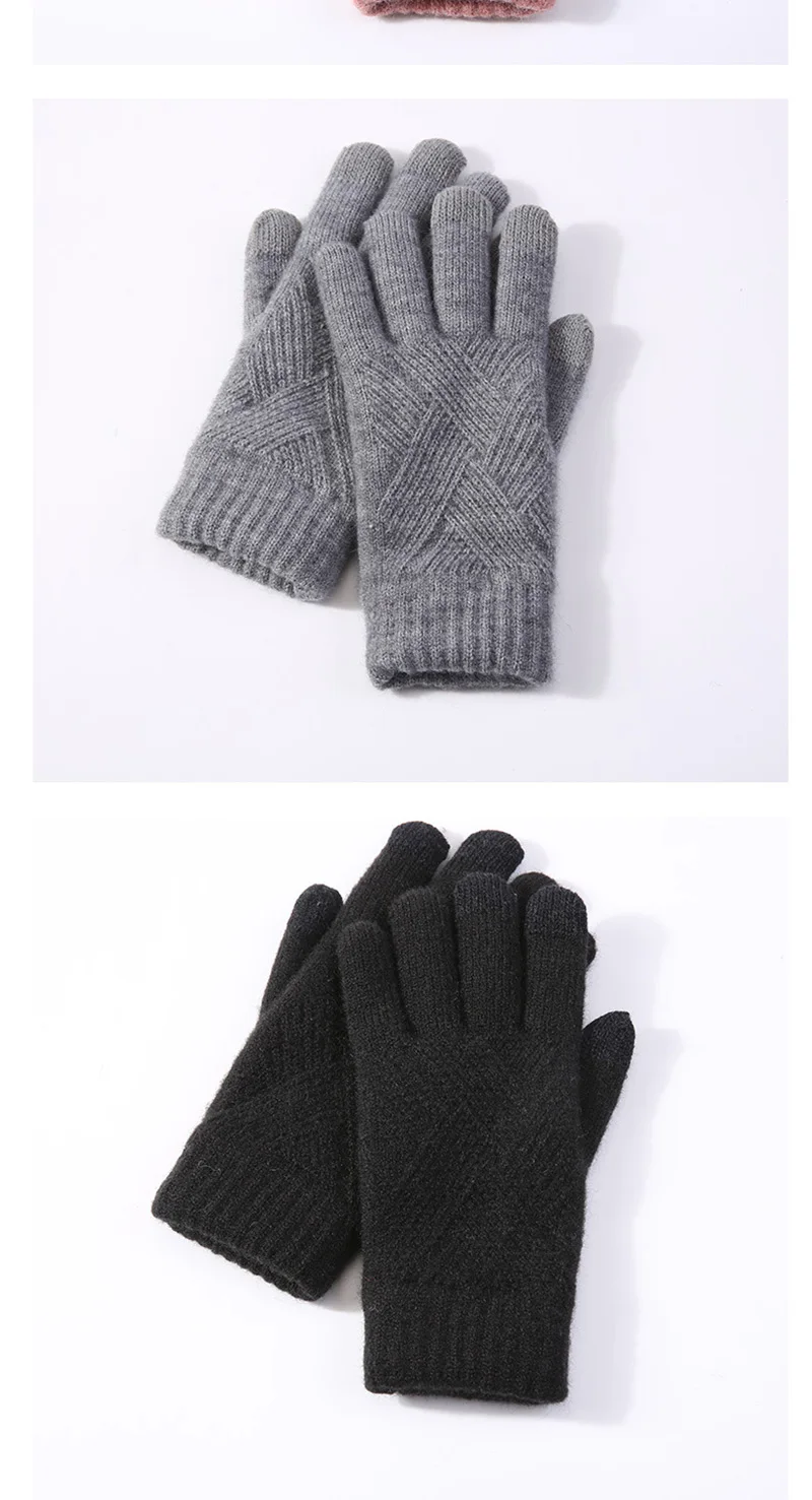 Female Winter Warm Knitted Full Finger Gloves Men Solid Woolen Touch Screen Mittens Women Thick Warm Cycling Driving Gloves H46