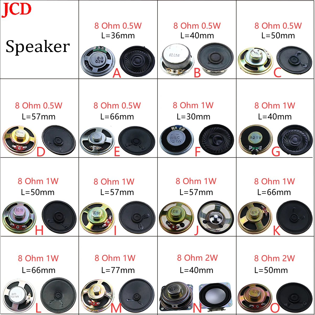 JCD 1 Pcs  8 Ohm / 8R Mini Speaker 0.5w 1W 2W 3W 50mm 57mm 66mm 77mm Diameter Loudspeaker Loud Speaker