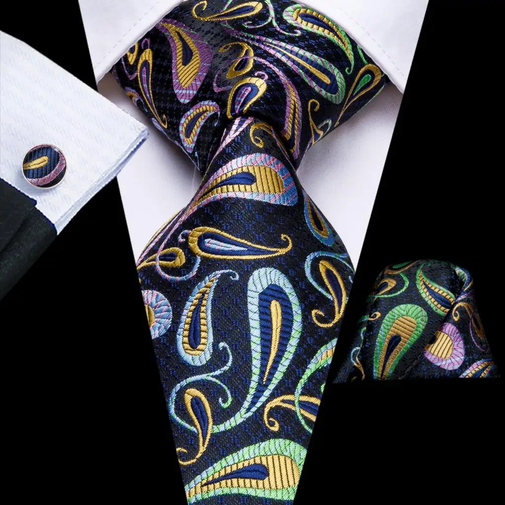 

Navy Blue Paisley 2023 New Elegant Mens Tie Gentlemen Luxury Brand Necktie For Men Business Handky Cufflinks Hi-Tie Designer