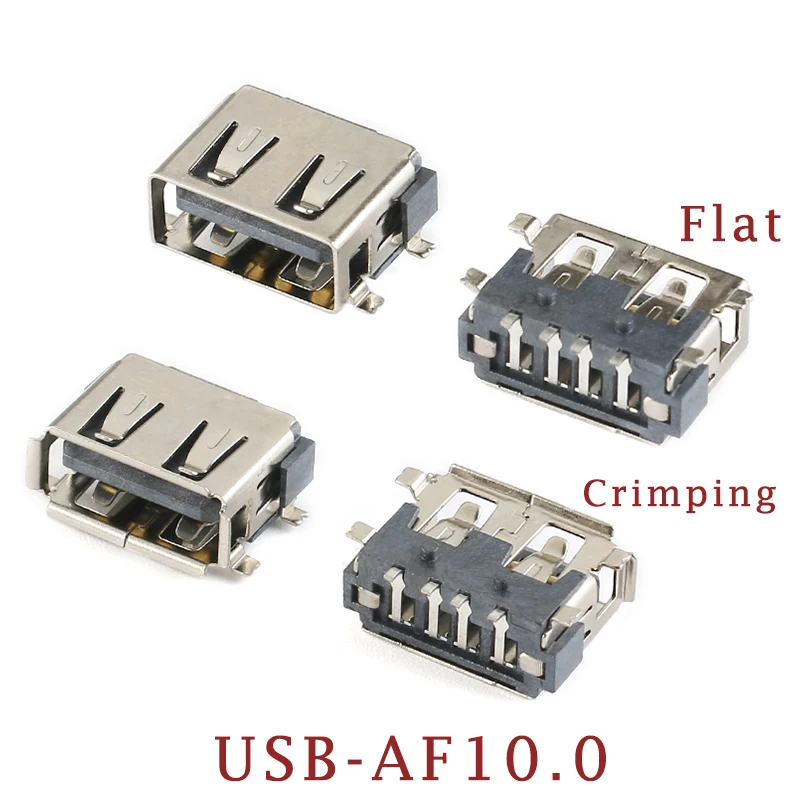 10 Pcs/lot SMD USB Type A Female jack 4PIN AF 10.0 PCB Mount Socket Connector Black Flat Edge DIY Repair Phone Toy Parts