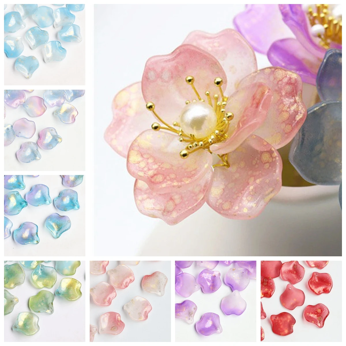 10pcs Flora Petal 19x18mm Lampwork Crystal Glass Loose Pendants Beads for Jewelry Making DIY Crafts Flower Findings