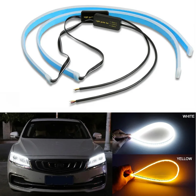 2x Ultrafine 30cm 45cm 60cm DRL Daytime Running Light Waterproof Flexible Soft Tube Guide Car LED Strip Car Accessries 12V