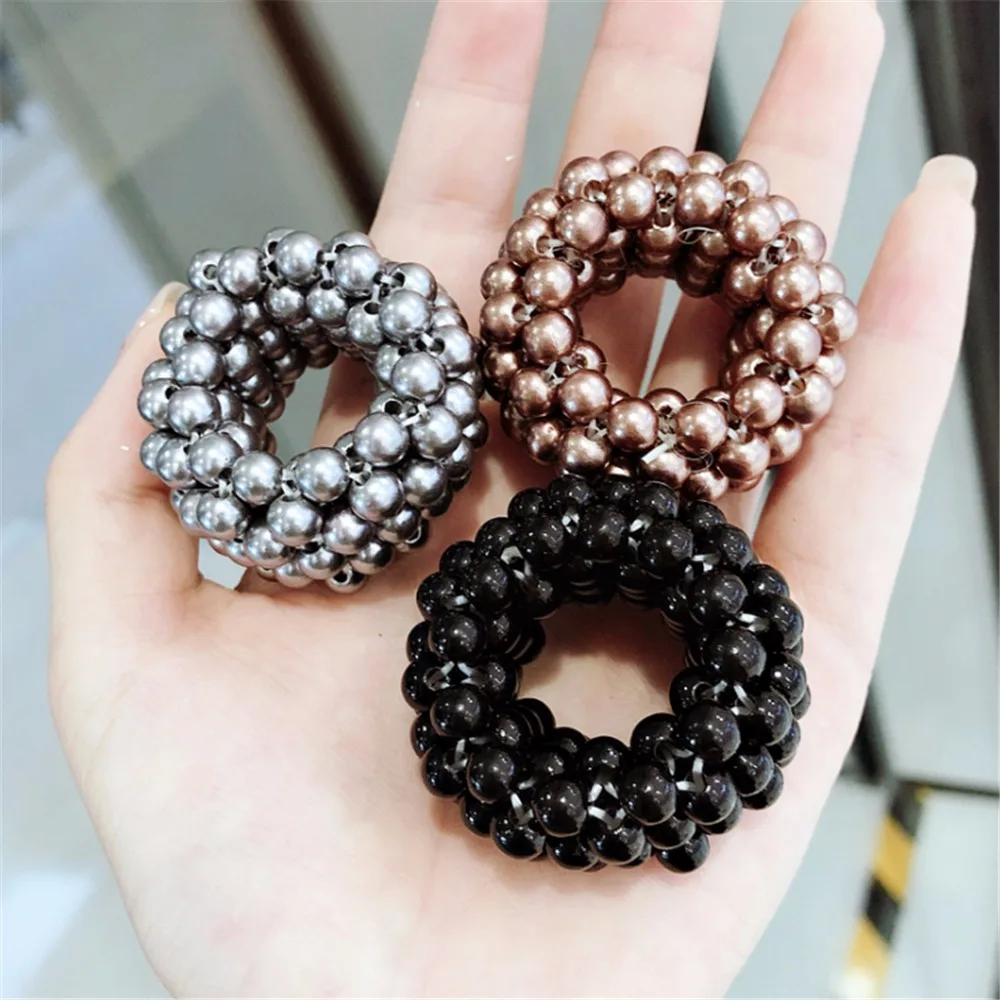 1pc Pearl Beads Scrunchies Fashion Pearls Elastic Hair Rope Gum For Woman Ponytail Holders Rubber 7Colors Pearls Hair Ring New